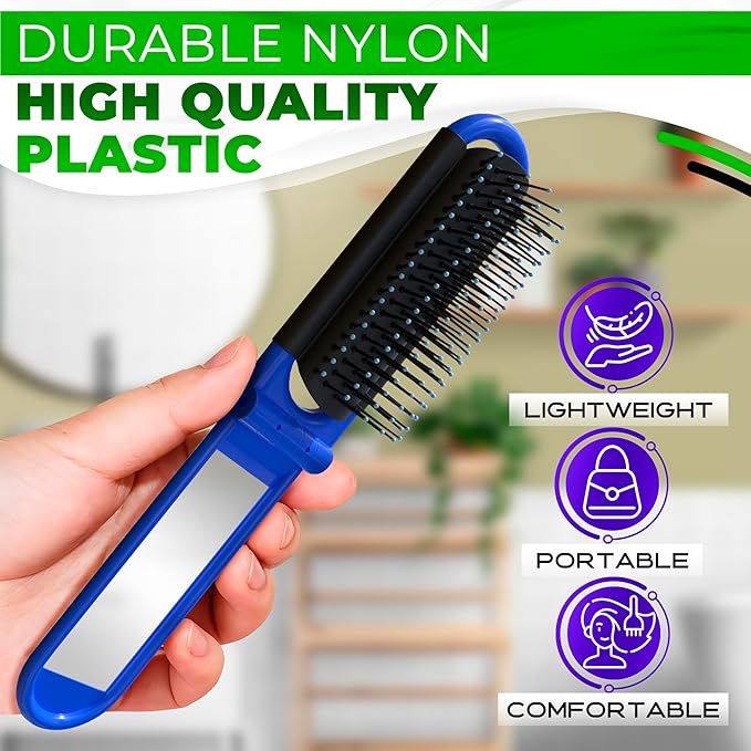 4 Pcs Travel Hair Brush - 4.25x1.49" Folding Hair Brush with Mirror and Flexible Nylon Bristles, Lightweight Travel Comb for Women - 4 Colors Pack, Foldable Hairbrush for Styling on the Go