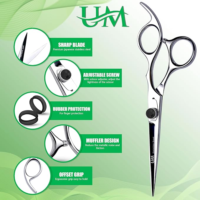 UM Supplies Scissors 6.5 | Premium Barber Shears For Hair Cutting | Multiple Purpose Cutting Scissors | Haircut Scissors For Salon I Women | Mens | kids I Pets | Silver-Black