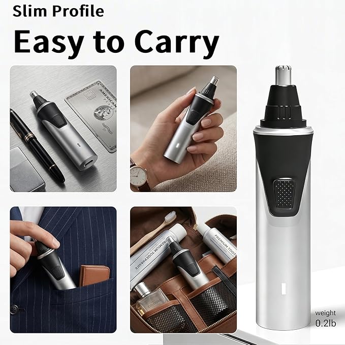Electric Nose Hair Trimmer for Men, 2026 Professional 2 in 1 Painless Rechargeable Nose and Ear Hair Clipper, IPX7 Waterproof, Type-C Fast Charging, 6-Month Battery Life,Nose Hair kit(Gray)