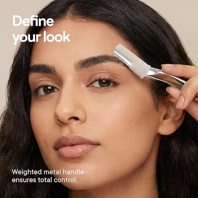 CAVEEM Eyebrow Razor, Face Razors for Women & Men, Dermaplane Razor for Face Exfoliation, Peach Fuzz Removal with 6 Blades (Matte Silver)