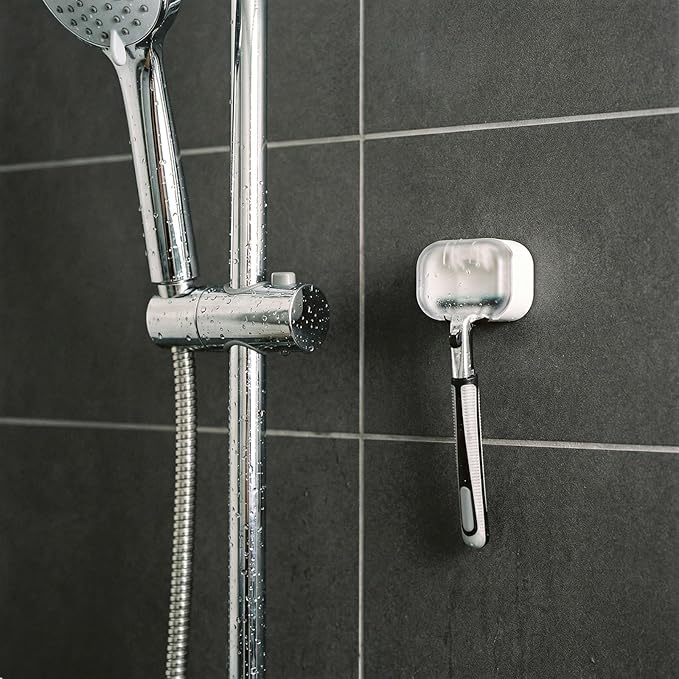 2 Pcs Plastic Razor Holder with Cover, Translucent Self Adhesive Wall Mounted Razor Rack Waterproof Shower Shaver Organizer for Bathroom