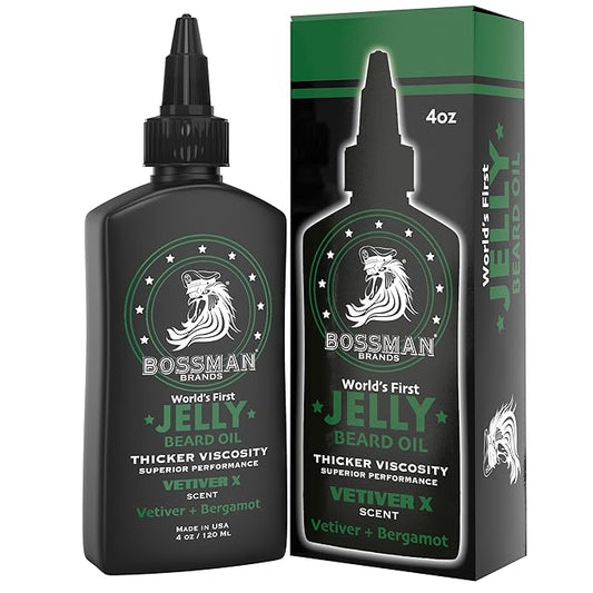 Bossman Jelly Beard Oil for Men (4 oz, Vetiver X Scent) – Softens, Moisturizes & Conditions with Natural Ingredients