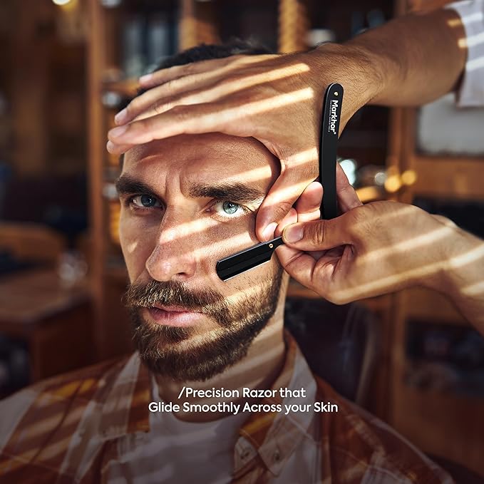 Markhor® Straight Razors for Men with 100 Single Edge Razor Blades | Matte Black Barber Straight Razor | Straight Edge Razor | Barber Razor Blade | Navajas Para Barbero