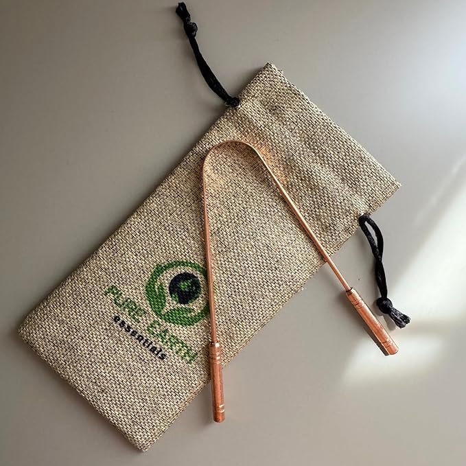 Pure Copper Tongue Scraper for Adults and Kids - Ayurvedic Tongue Cleaner with Case - Reusable Copper Tongue Cleaner for Fresh Breath and Daily Oral Care by PURE EARTH Essentials (1 Piece/Pack)