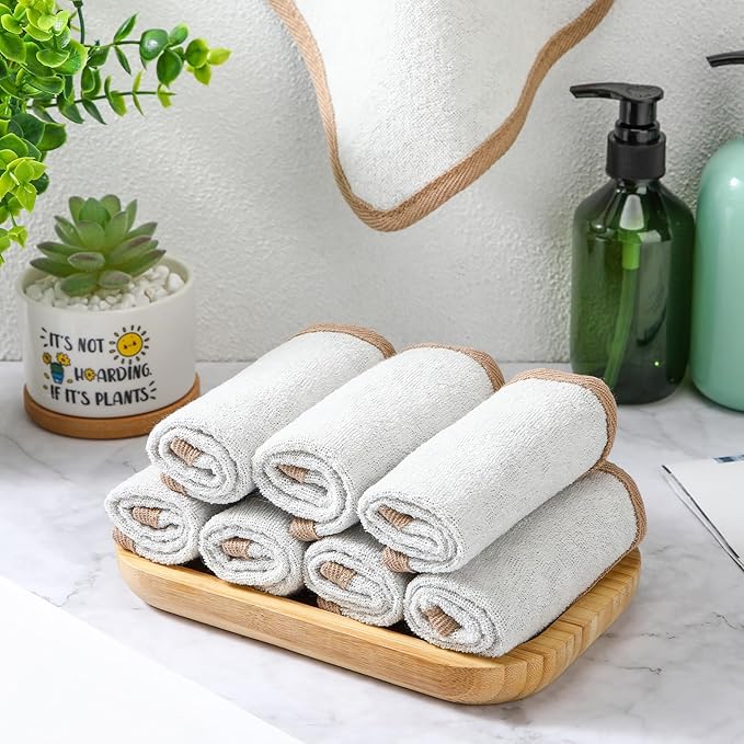Tudomro 10 Pcs Exfoliating Washcloths Double Sided Man Wash Cloths Body Face Exfoliating Scrub Cloths for Shower Men Women(10.2 x 8.7 Inch,Gray)