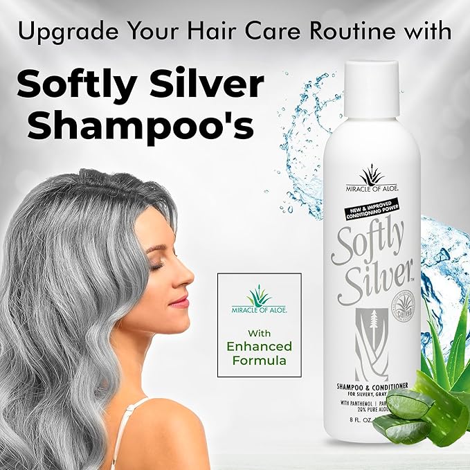 Softly Silver Shampoo Improved Conditioning formula for Gray Hair, 2 in 1 Purple Restorative Hair Wash for Mature Hair, Adds Luster, Bounce & Body, with Panthenol and 20% Pure UltraAloe