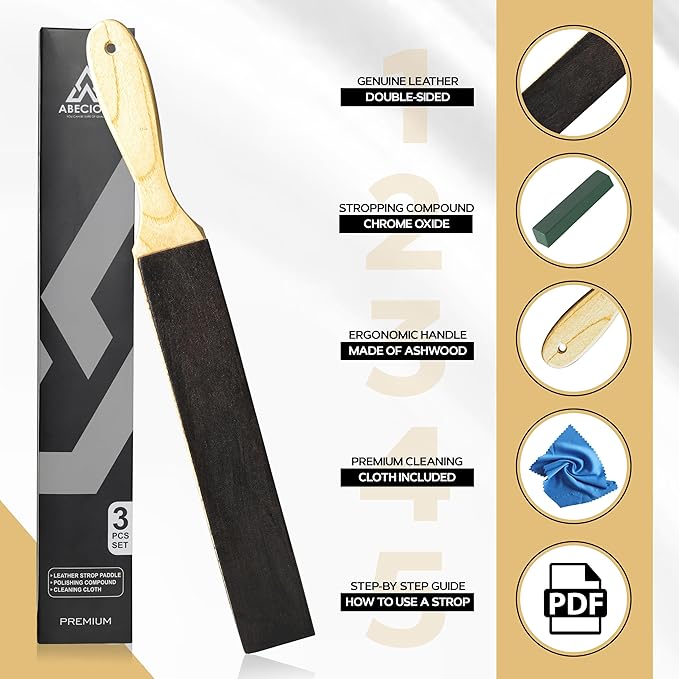 3-Pcs Premium Double Sided Paddle Leather Strop for Knife Sharpening with Polishing Compound - Stropping Compound is for Knife Strop and Knife Sharpening Accessories.