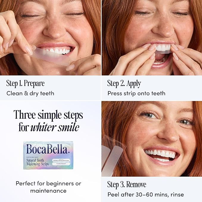 Teeth Whitening Strips for Sensitive Teeth – Natural, Peroxide-Free & Enamel-Safe | Clinically Tested Papaya & Pineapple Enzymes + Aloe & Coconut Oil | 7 Treatments for a Brighter, Whiter Smile