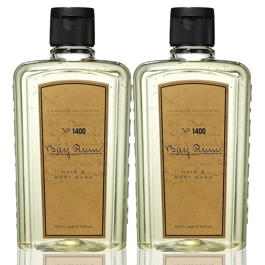 C.O. Bigelow Bay Rum Hair & Body Wash for Men, Pack of 2 Citrus Spice Scented Men's 2 in 1 Shampoo & Body Wash with Aloe Vera, 10 Fl Oz