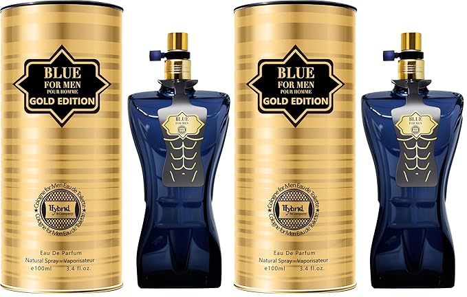 Hybrid & Company Blue For Men Gold Edition For Men Eau De Parfum Vaporisateur Natural Spray 3.4 Fl Oz (Pack of 2)