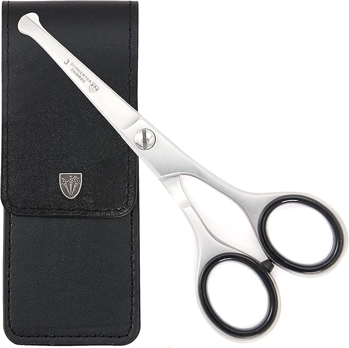 3 Swords Germany – professional NOSTRIL NOSE and EAR HAIR SCISSORS trimmer, stainless steel, straight blade rounded tip with black case for men and women