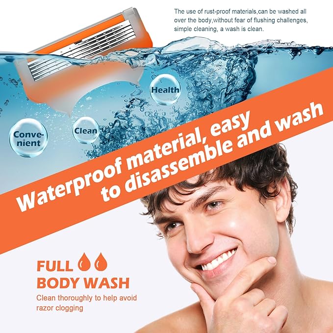 16 PCS Razor Blade Shaving Razor Blade Refills for Fusion 5, Mens Shaving Blades Refills-Orange New Version