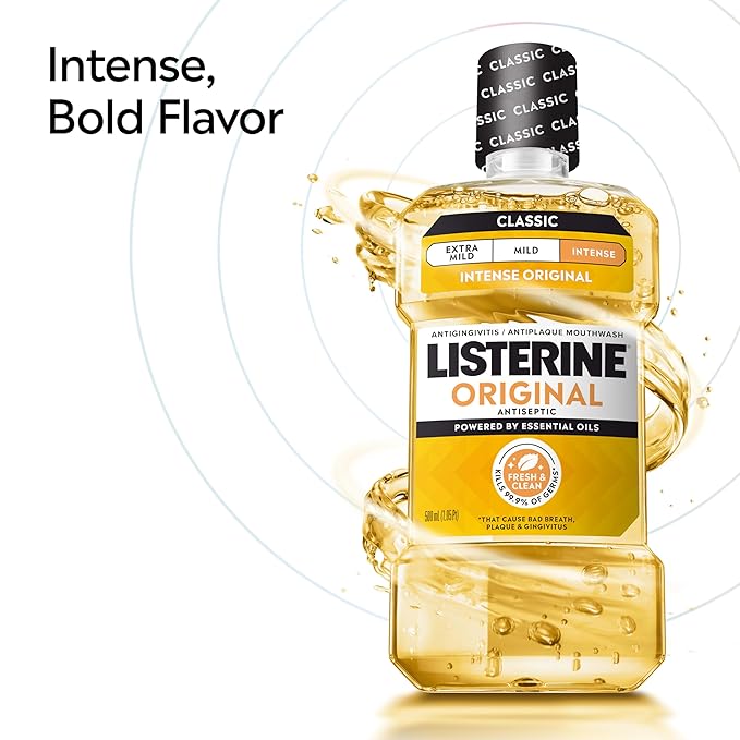Listerine Original Intense Antiseptic Oral Care Mouthwash to Kill 99.9% of Germs that Cause Bad Breath, Plaque and Gingivitis, ADA-Accepted Mouthwash, Intense Original Flavored Oral Rinse, 1L X 2