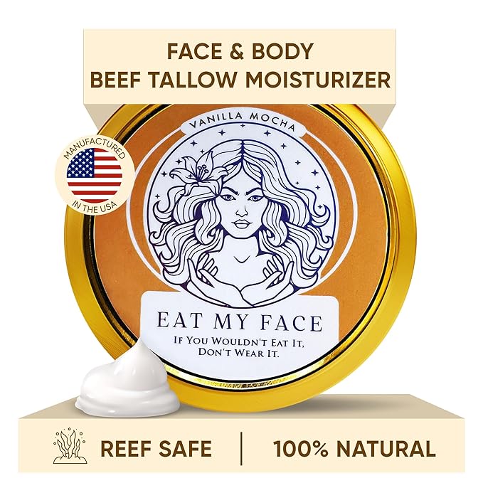 Eat My Face Quick Absorb Beef Tallow Face Moisturizer – 4.0 fl Oz, Non-Greasy Grass Fed Pure Beef Tallow for Skin | Face, Neck & Body - Natural Vanilla Scent Moisturizer | All Skin Types, Made in USA