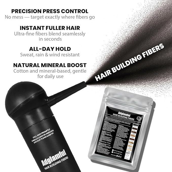 2PCS Hair Fibers for Thinning Hair - Hair Building Fibers Spray with Spray Applicator + Refill Pouch, Undetectable & Long-lasting, Instant Hair Coverage for Adults (Dark Brown, 30g+25g)