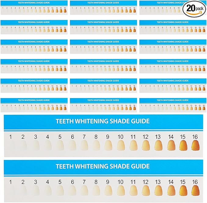 AUEAR, 20 Pack Teeth Shade Guide Whitening Chart Tooth Color Cards White