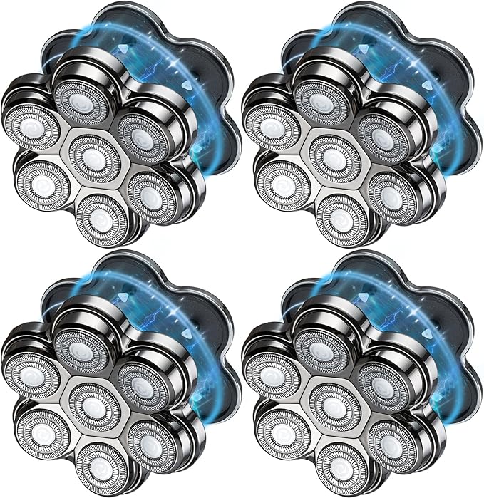 Magnetic Head Shaver Replacement Heads 7 Double Ring Waterproof Rotary Razor Blades for Bald Men Compatible with Freebird wyklaus shpavver (Silver4)