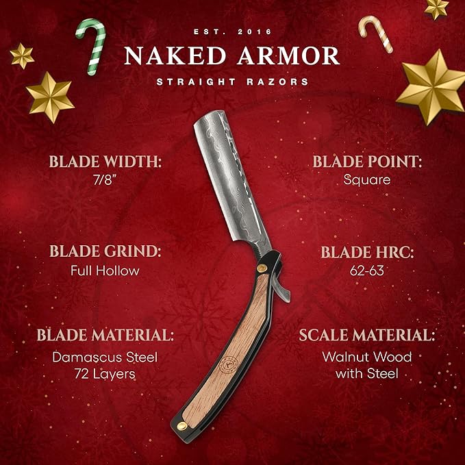 Complete Straight Razor Kit - Straight Razor Shaving Kit for Men with Damascus Steel Blade, Leather Strop, Organic Shave Soap, Synthetic Shaving Brush, Strop Paste, Leather Case, Gift Box