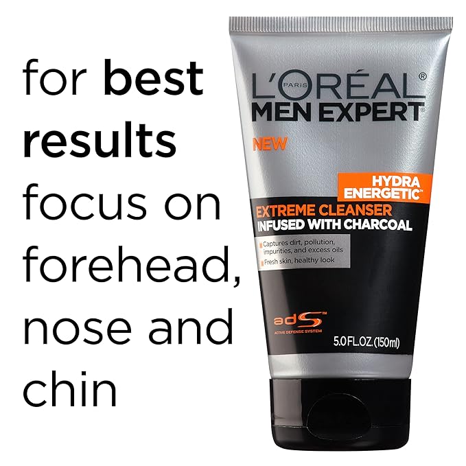 L'Oreal Paris Men Expert Hydra Energetic Daily Facial Cleanser with Charcoal,.,(Pack of 4)
