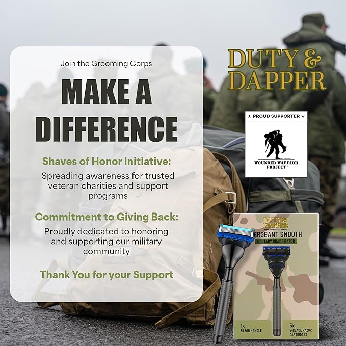 Duty & Dapper | Sergeant Smooth 5 Blade Razor With Lubricating Strip and Exfoliating Strip | Heavy Duty Tough Military Grade Shaving Razors and Accessories For Men