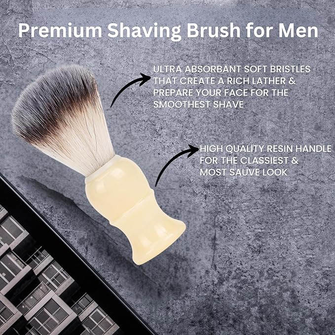 Premium Badger Shaving Brush for Men – Soft Bristles & Wood Handle | Perfect Shaving Cream Brush for Wet Shave | Luxury Gift for Men, Dad & Boyfriend, Off White