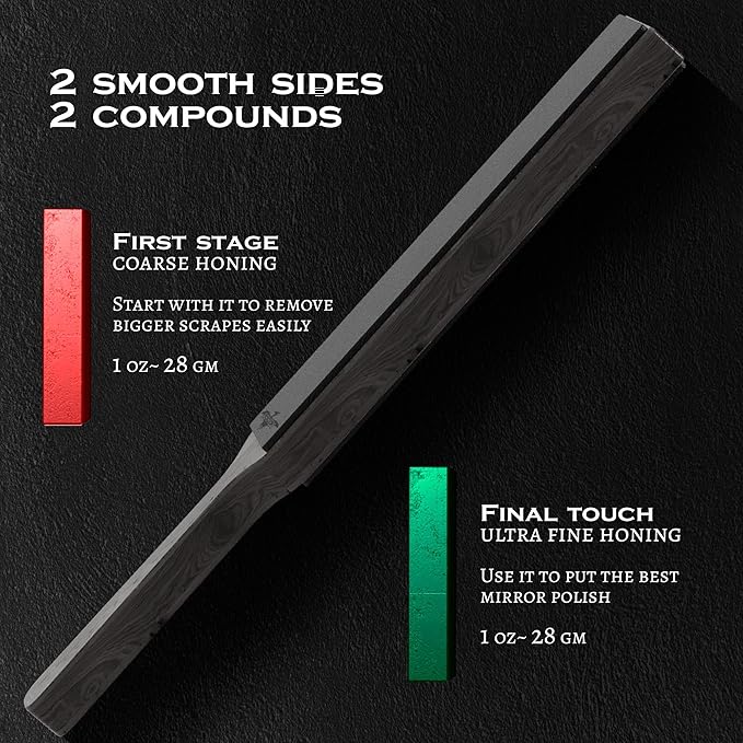 Leather Strop for Knife Sharpening Made from Premium Italian Leather, 14" Knife Strop with Storage Bag and 2 Polishing Compound for Various Knives, Razors, Axes, Chisels and Knives, Black