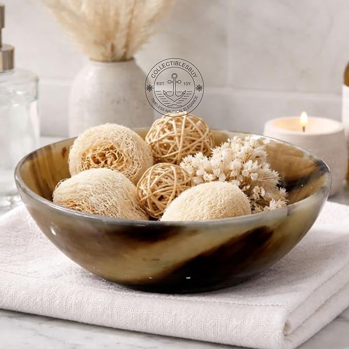 collectiblesBuy Genuine Ox Horn Shave Bowl Polished Finish Palm Shaving Soap Bowl Handcrafted Elegant & Unique Design