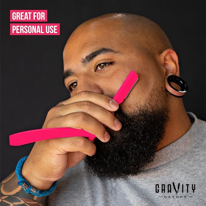 GRAVITY RAZORS Professional Straight Razor Kit – Ultra Exposure, Includes 10 Premium Blades, 2mm Exposed, Pink