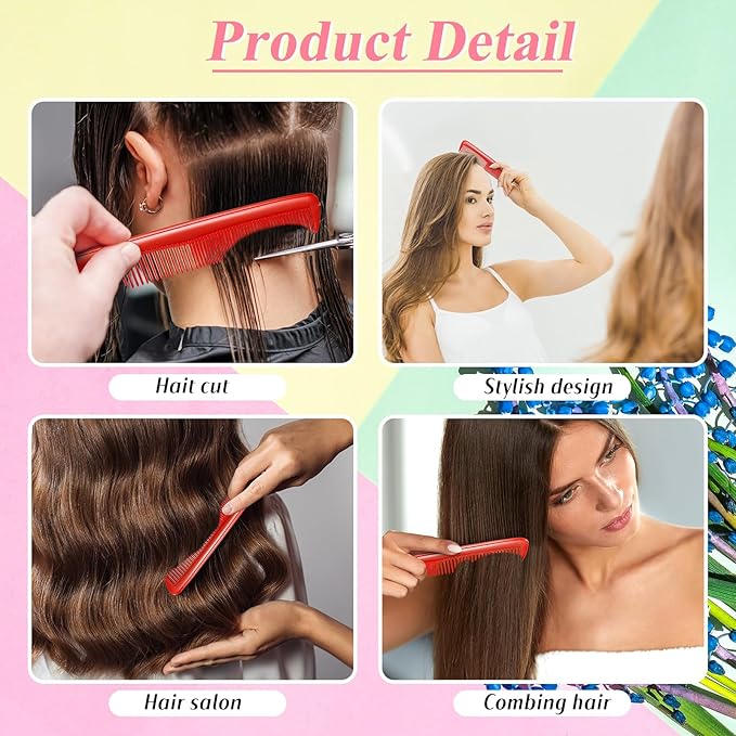 50 Pcs Pocket Combs for Men 5 Inch Cutting with Wide and Fine Teeth Plastic Professional Barber Haircut Small Anti Static Combs for Women Grooming Accessories for Beard(Red)