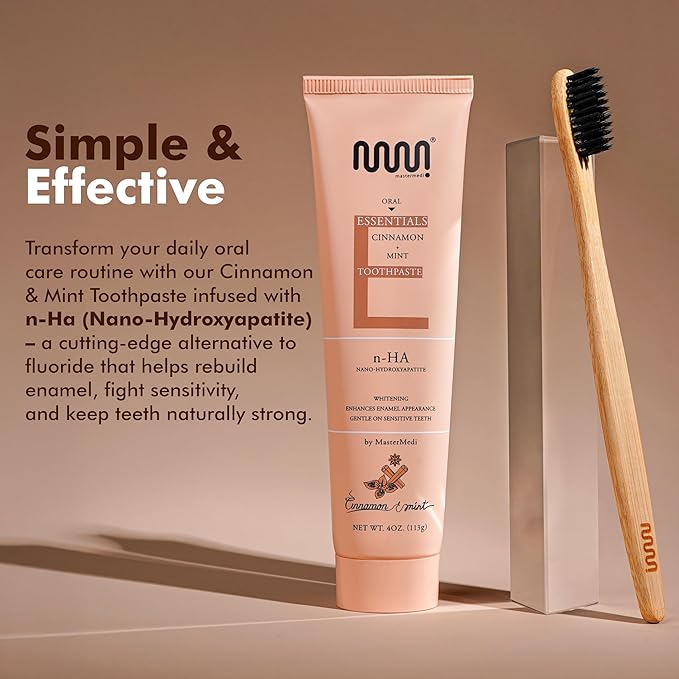 MasterMedi Nano Hydroxyapatite Whitening Toothpaste with Xylitol, Mint & Cinnamon – Fluoride & SLS Free, Remineralizing Formula for Sensitive Teeth, Enamel Repair, 4 oz (Pack of 3)