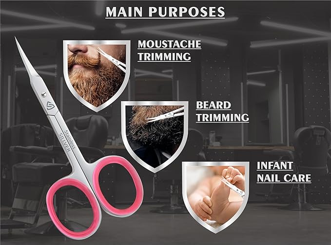 Cuticle Scissors Extra Fine Curved, Super Slim Small Scissors with Precise Pointed Tip, Beard, Eyelash, Mustache, Dry Skin - Manicure Scissors
