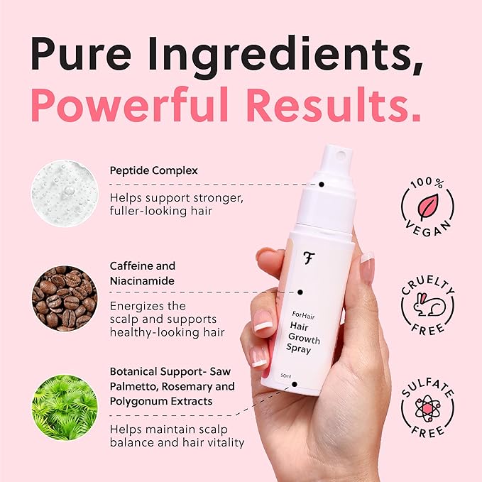 ForChics Hair Growth Serum for Women- Results in 4 Weeks- Hormone Free Hair Regrowth Treatment - For Thinning Hair Loss - Fast Absorbing Non-Greasy Scalp Spray 50ml