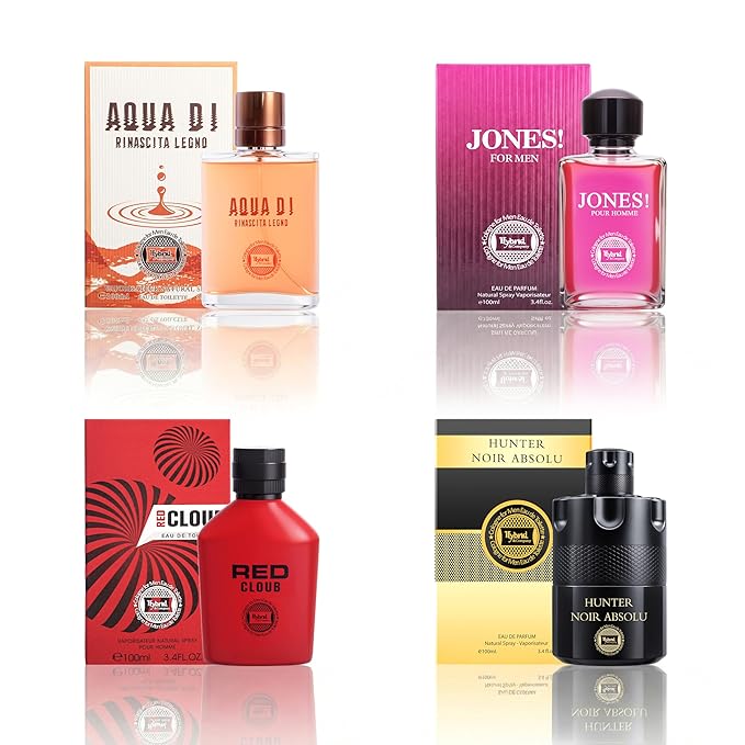 Hybrid & Company Mens 4 Pcs Jones For Ceo Hunter Noir Absolu Red Cloub Aqua Eau De Perfum Vaporisateur Natural Spray