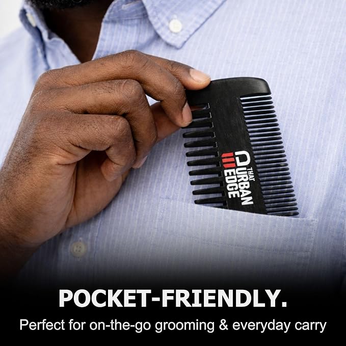 That Urban Edge Wooden Beard Comb for Men | Anti-Static Dual-Sided Wide & Fine Tooth Beard Pick & Mustache Comb | Smooth No-Snag Grooming, Pocket-Size Detangler