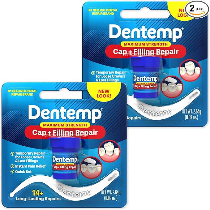 Dentemp Maximum Strength Loose Cap and Lost Filling Repair - Dental Repair Kit for Instant Pain Relief (Pack of 2)