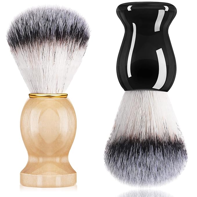 2 Pack Men Shaving Brush, Soap Synthetic Hair Tool & wet Shave Using Cream with Hard Wood Handle Synthetic Travel Paint Brush for Men Valentine Gifts Hair Salon Tool Home(Brown, Black,stylish)
