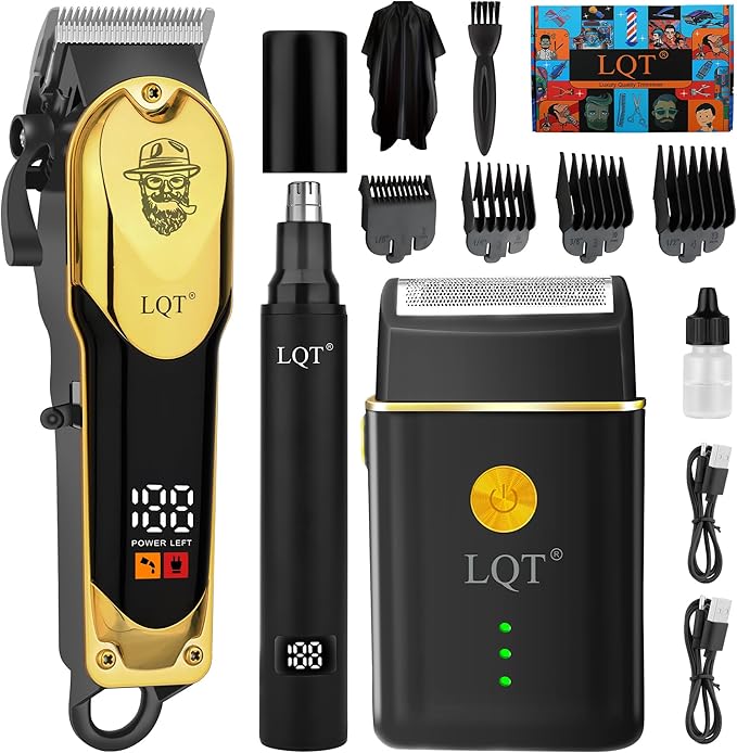 Hair Clippers for Men with LED Display, 3-Piece Grooming Kit Includes Hair Clipper, Beard Trimmer and Nose Hair Shaver, Complete Cordless Set for Home Use