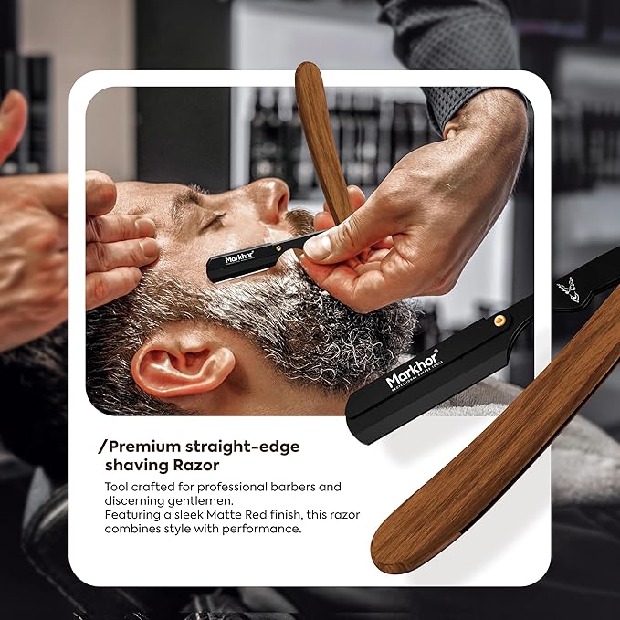 Markhor® Straight Razors for Men with 100 Single Edge Razor Blades | Rose Wood Matte Black Barber Straight Razor | Straight Edge Razor | Barber Razor Blade | Navajas Para Barbero