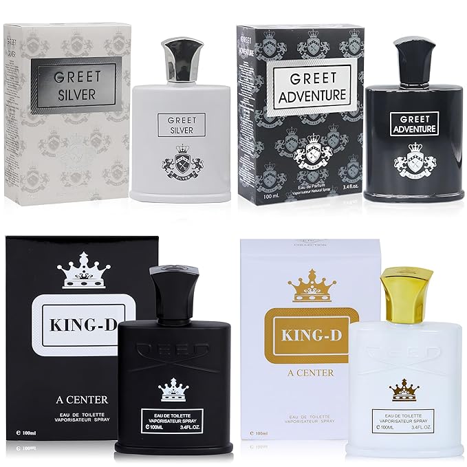 Men's Cologne Gift Set Include King-D&Greet - 3.4 Fl Oz Each | Vanilla Bourbon, Leather & Amber Floral Fragrance | Luxury Eau de Toilette Quartet