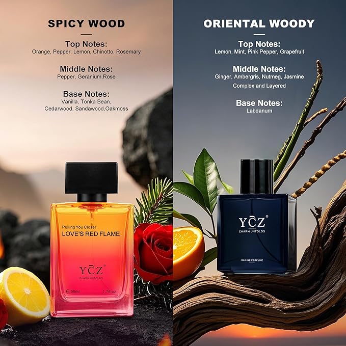 Ycz Eau de Parfum Ocean Fire Perfume Set, 1.7oz(50ml) Bottled 2pcs Men'S Luxury Perfume - Oriental Fresh And Long Lasting Floral Scent for Dating, Made for Men Valentine's Day Gift, Christmas Gifts