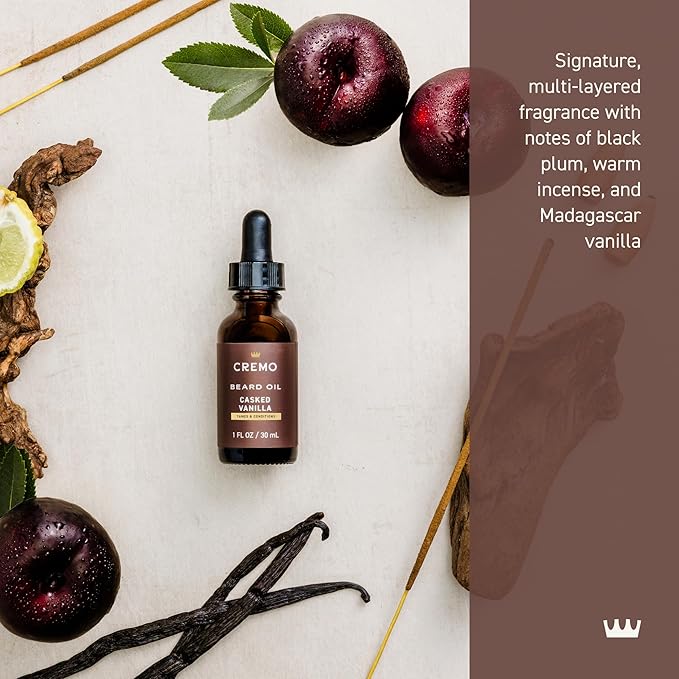 Cremo Beard Oil, Revitalizing Casked Vanilla, 1 fl oz - Restore Natural Moisture and Soften Your Beard To Help Relieve Beard Itch