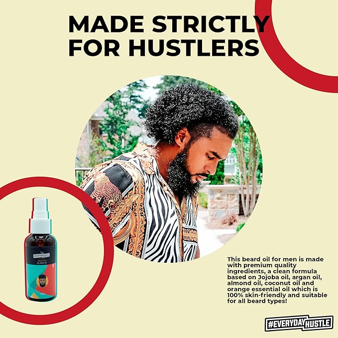 #EverydayHustle Beard Oil for Black Men by Adam Ali, Lightweight Beard Serum Spray and Natural Beard Oil Hydration, for Soft Facial Hairs and Skin Care, Jasmine Scent, 60ml