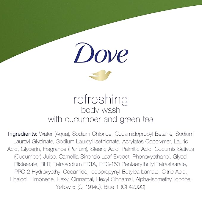 Dove Refreshing Body Wash with Pump Revitalizes and Refreshes Skin Cucumber and Green Tea Effectively Washes Away Bacteria While Nourishing Your Skin, 34 Fl Oz (Pack of 3)