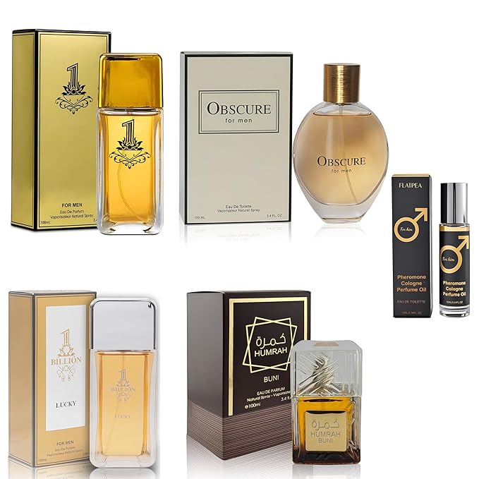 Men's Cologne Gift Set - Variety Pack of 4 Long Lasting Fragrances with 10ml Pheromone Cologne (1 Billion/1 Billion Lucky/Humrah Buni/Obscure Men)