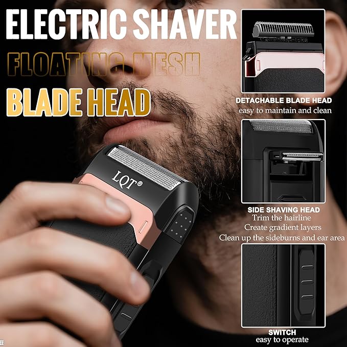Cordless Hair Clippers Set for Men, Professional Hair and Beard Trimmer Kit with LED Display, Foil Shaver, Powerful Motor, Multiple Combs, Bronze, Grooming Gift for Him, Home and Salon,Barber Kit
