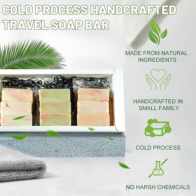 MR.A 23pcs Handmade Travel Soap, Mini Olive Hand Soap Individually Wrapped, Body Bath Gentle Bars Men Women, Travel Size Toiletries for Homeless and Hotel, Essentials Wash for Guest Bathroom