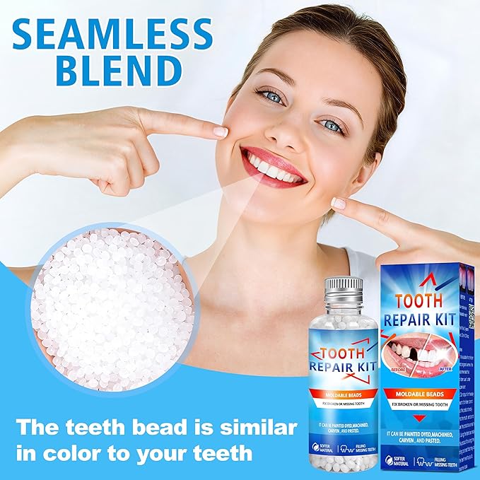 Tooth Repair Kit, Moldable False Teeth Beads, DIY Temporary Tooth Replacement Kit, Suitable for Missing, Broken and Chipped, Tooth Repair Beads Make You Smile Confidently-1PC