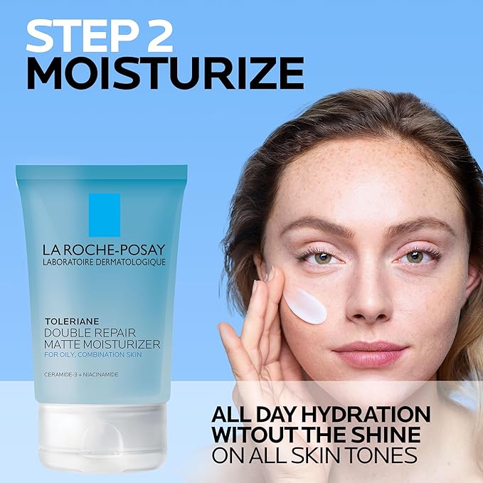 La Roche-Posay Acne Skin Care Set, Toleriane Double Repair Matte Moisturizer 75ml & Effaclar Medicated Gel Cleasner 100ml, Gel Moisturizer with Niacinamide & Acne Cleasner with Salicylic Acid