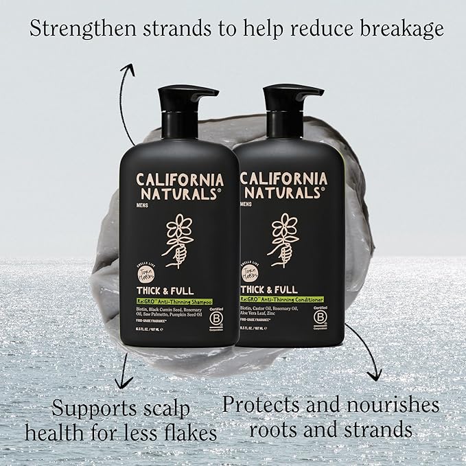 California Naturals Mens Re:Gro Shampoo and Conditioner Set, Anti-Thinning & Hair Growth Support, All Hair Types, Vegan, Natural, Cruelty, Silicone, Paraben & Sulfate Free for Men, 20 fl oz