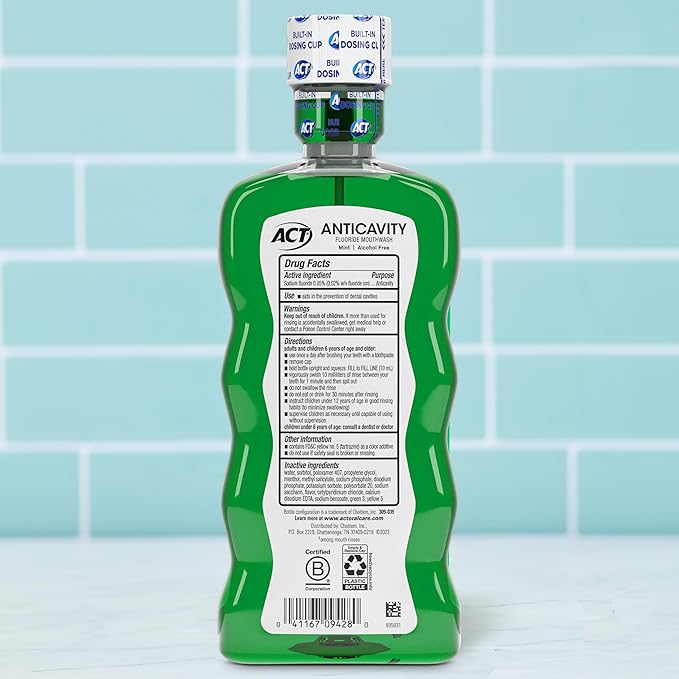 ACT Anticavity Fluoride Mouthwash with Zero Alcohol, Prevents Cavities, Freshens Breath & Strengthens Teeth, Mint Flavor, 18 fl. oz., 2 pk